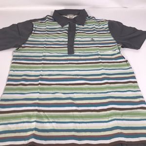 Original Penguin Heritage Slim Fit Striped S/S Polo Shirt Mens Sz L Green Grey
